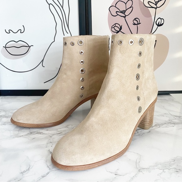 Rag & Bone Willow Sand Suede Block Heel Grommet Ankle Boots 9 - Picture 3 of 12